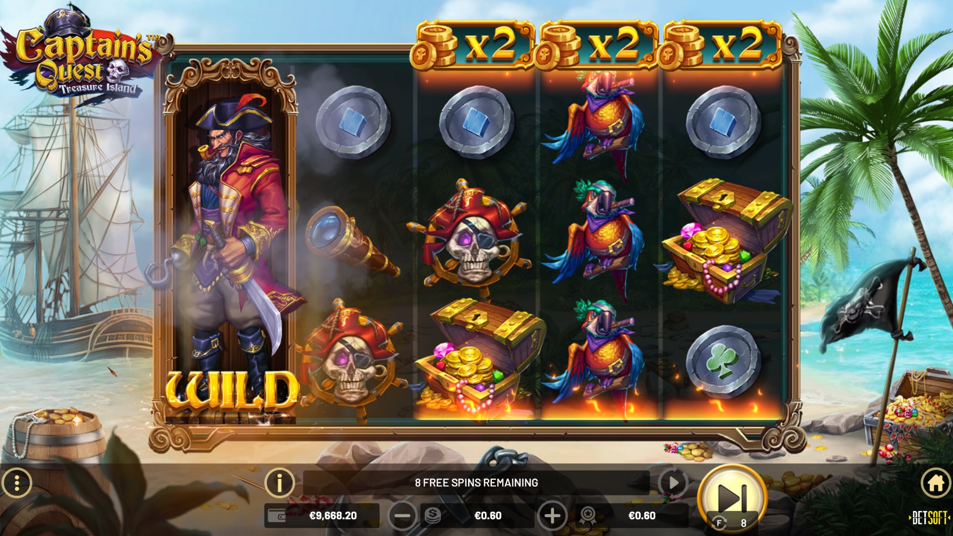 BetSoft Captain's Quest Treasure Island Screenshot